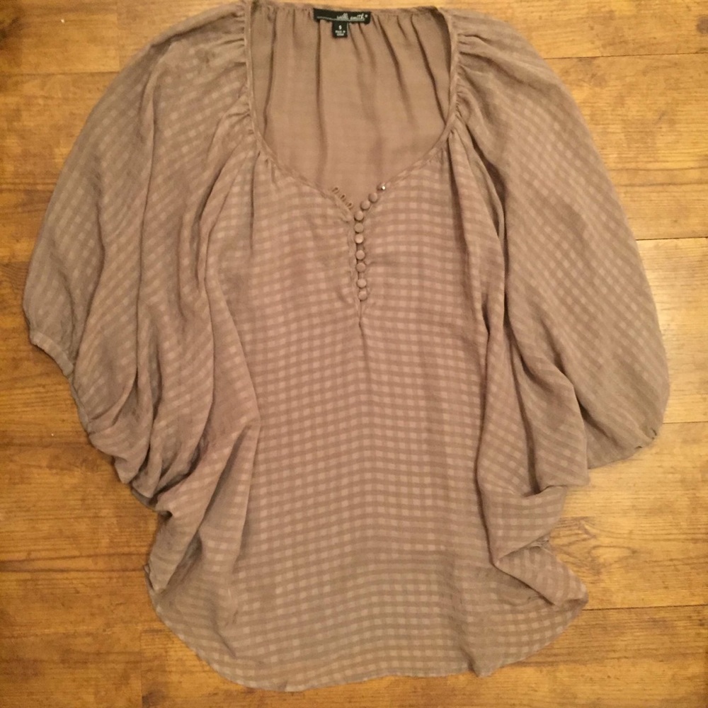 Willi Smith Taupe Brown Blouse Small